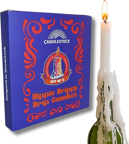 Hippie Drippy - Velas de goteo Paquete de 6 velas cónicas de goteo Velas de fusión de botellas de vino (blanco)
