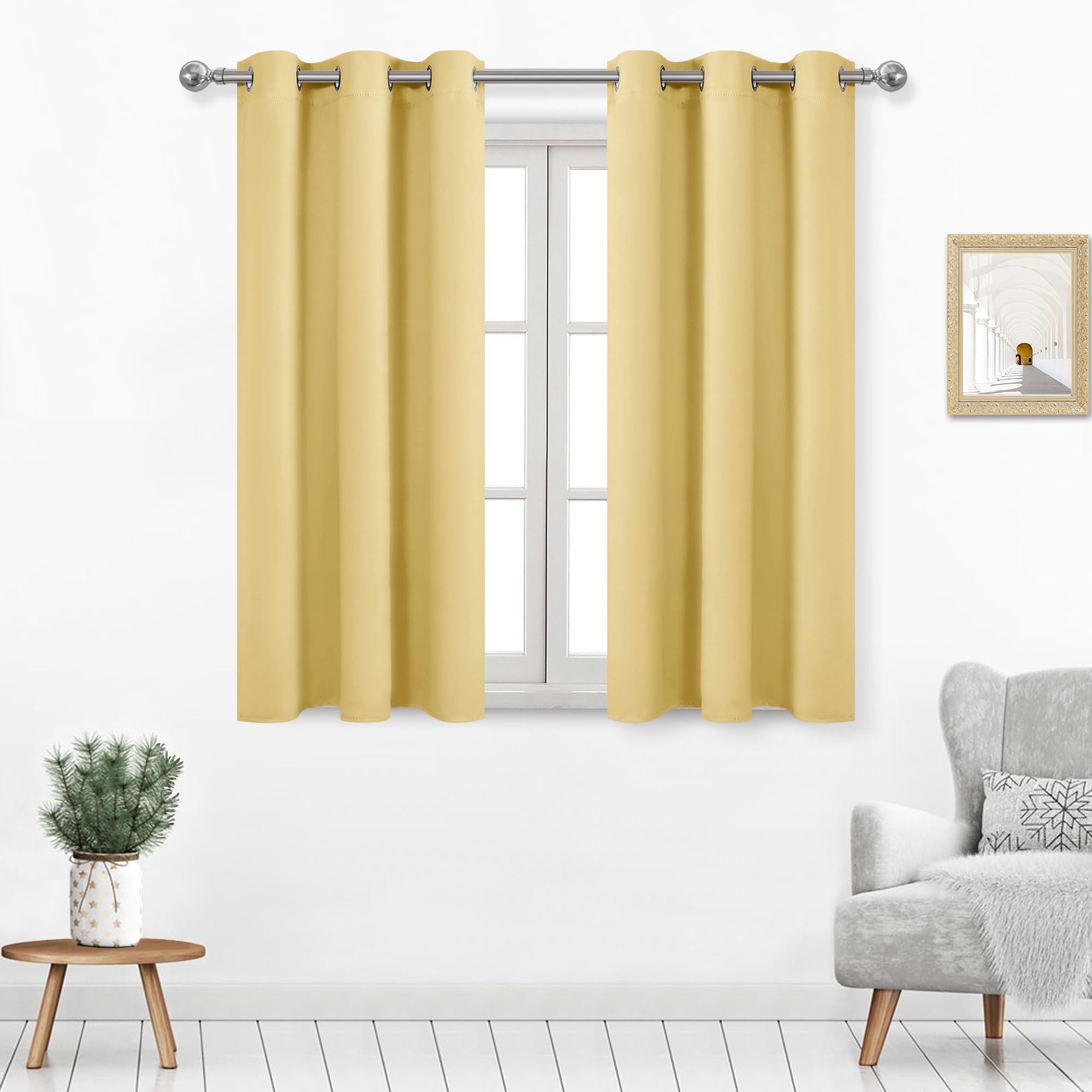 DWCN blackout curtains for living room, room darkening curtains for bedroom, solid thermal privacy, window curtains, light yellow, W 107 x L 137 cm, set of 2 — image 1