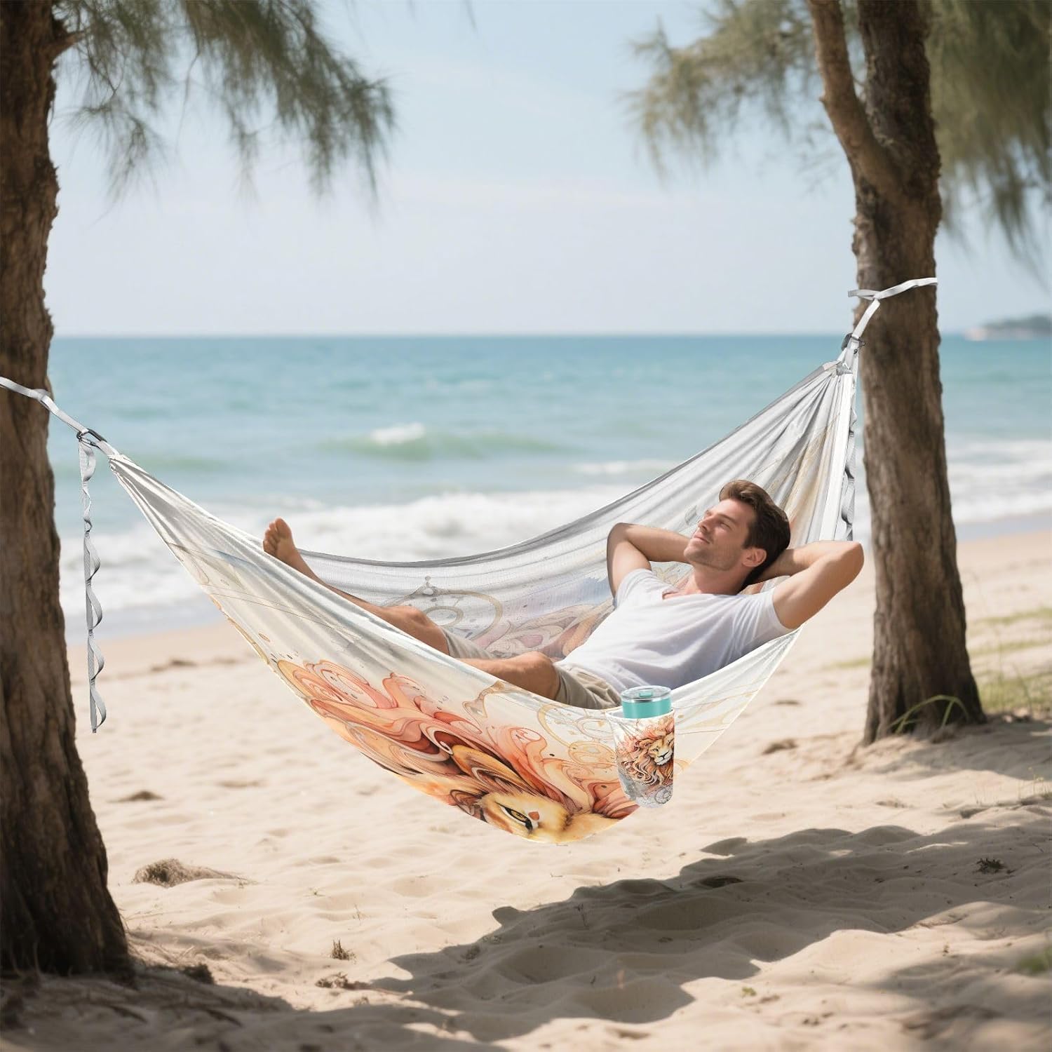 ALAZA King of Lion Camping Hammocks Single or 2 Person 500 lbs Portable Parachute Travel Hammock w/Tree Straps for Hiking Backpacking Indoor Outdoor