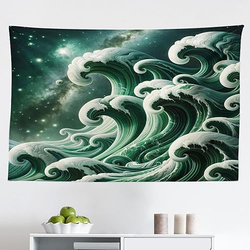 Miniatura 156 de Ambesonne Tapiz de naturaleza, silueta de oso salvaje en el bosque de la selva en la noche oscura, ilustración para colgar en la pared para Verde