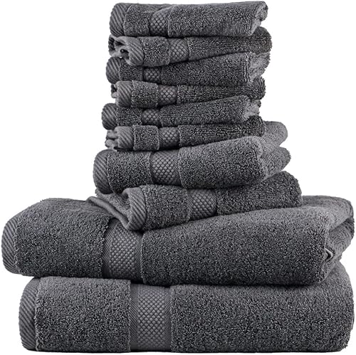 Miniatura 6 de Amarelle Juego de toallas de 10 piezas, 2 toallas de baño, 2 toallas de mano, 6 paños de lavado, toallas de bajo giro 100% algodón para baño,