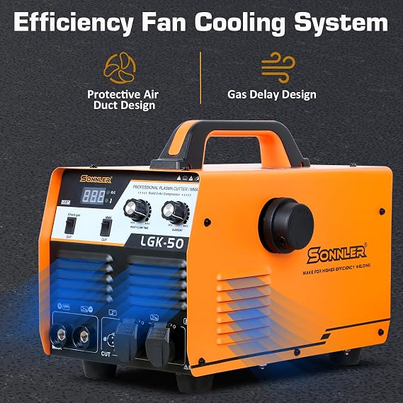 2 in 1 50A Plasma Cutter/MMA, 220V Digital Inverter IGBT Plasma Cutter Machine With Built-in Air Compressor, 1/3 Inch Clean Cut With Gas Delay.
