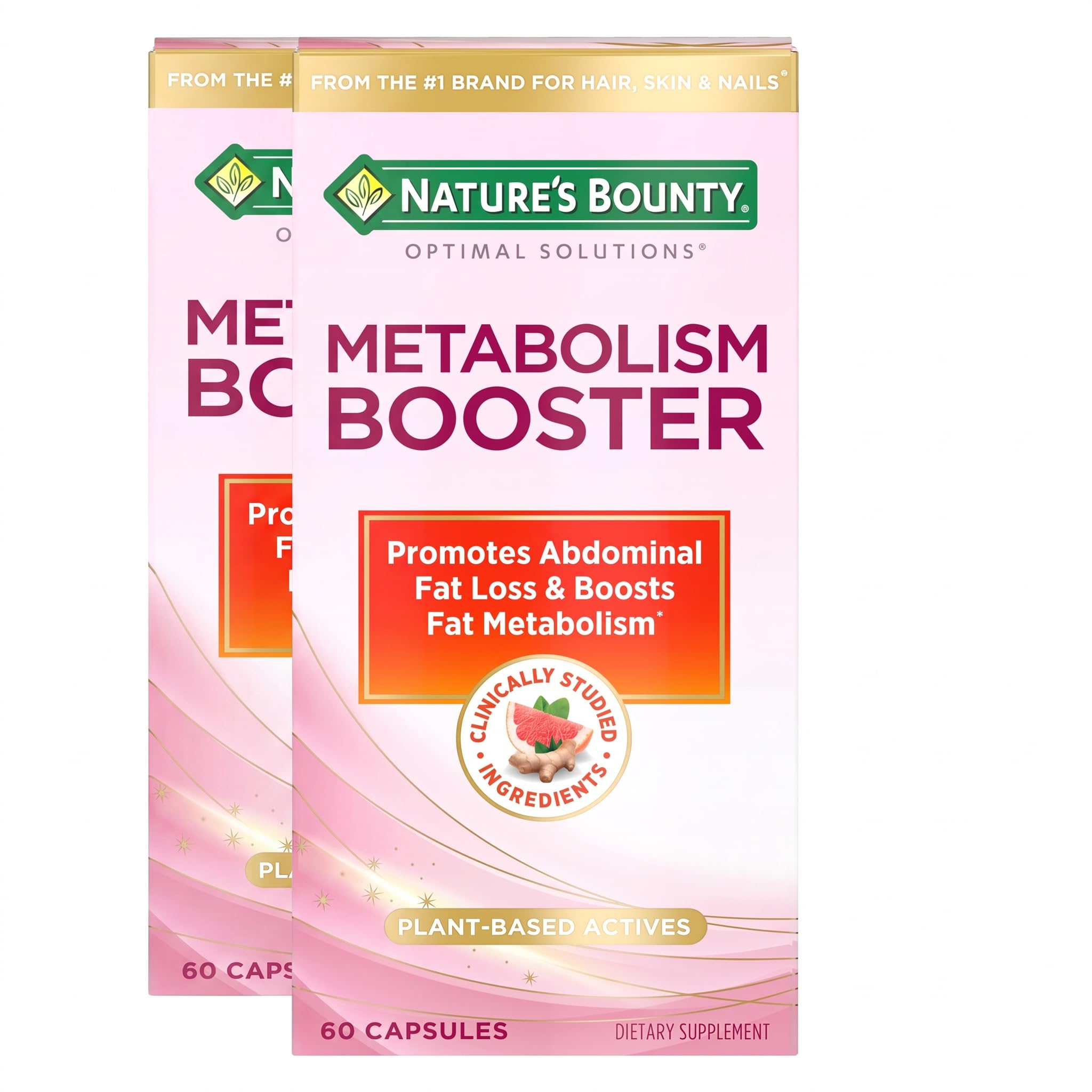 Nature's Bounty Optimal Solutions Metabolism Booster Supplement, Boosts Fat Metabolism, Promotes Abdominal Fat Loss, with Citrus Extracts and Black Ginger, 60 Capsules (Pack of 2)