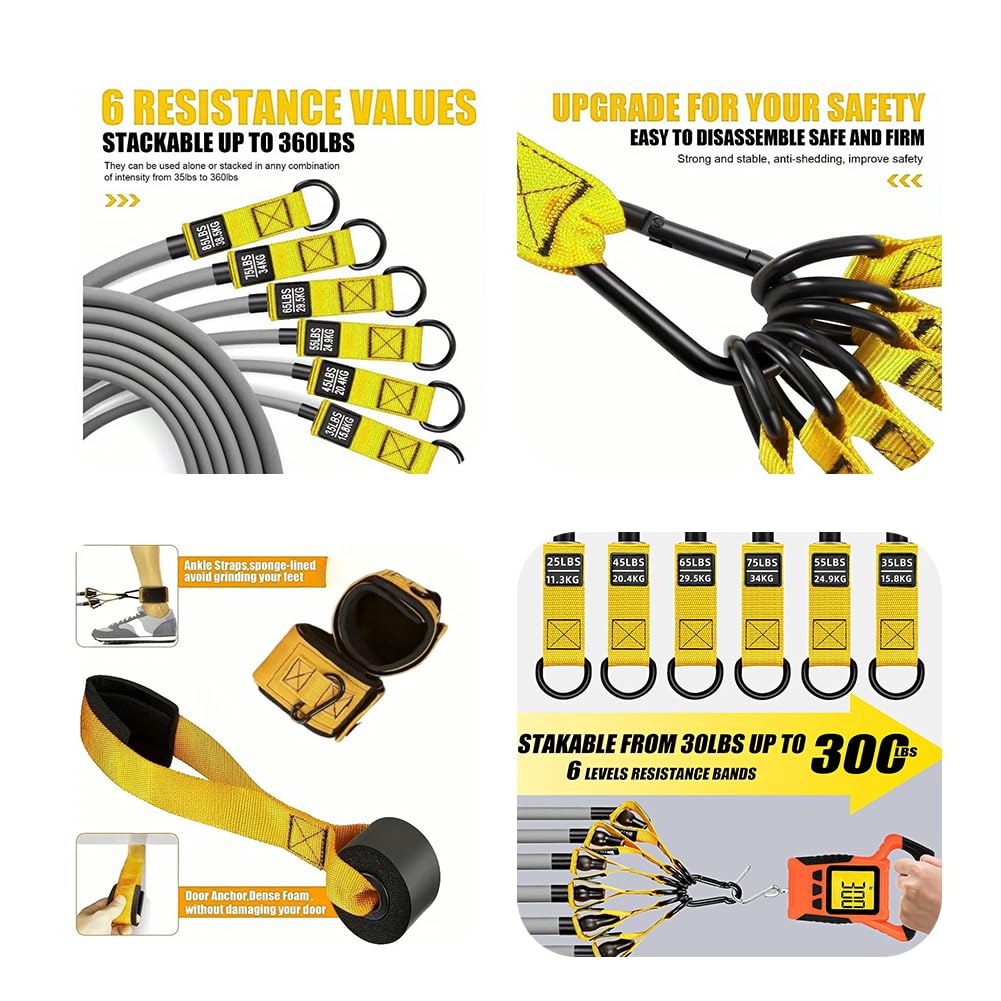 Set de Bandas elásticas de Resistencia, 6 Bandas elásticas de Fitness con Tubo expansor, Banda elástica de Fitness con asa Grande Correa para el Tobillo Anclaje para Puerta Entrenamiento