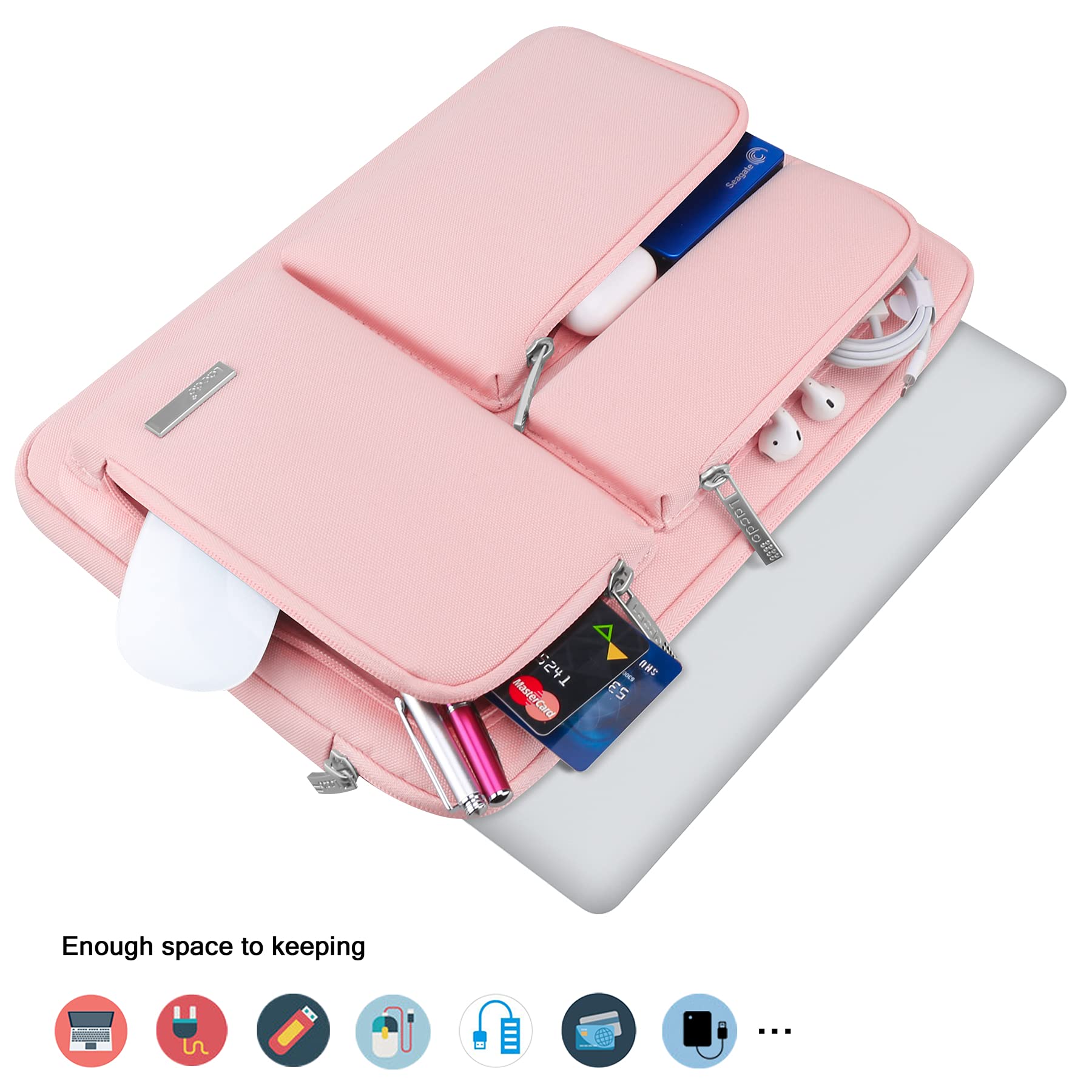 Lacdo 360° Protettiva Borsa Custodia per 13" New MacBook Air M5 A3449 2026, M4 A3240 2025/M3 A3113/M2 A2681/M1 A2337, 13" New MacBook Neo A18 Pro A3404 2026, 13" iPad Pro M5/iPad Air M4, Rosa