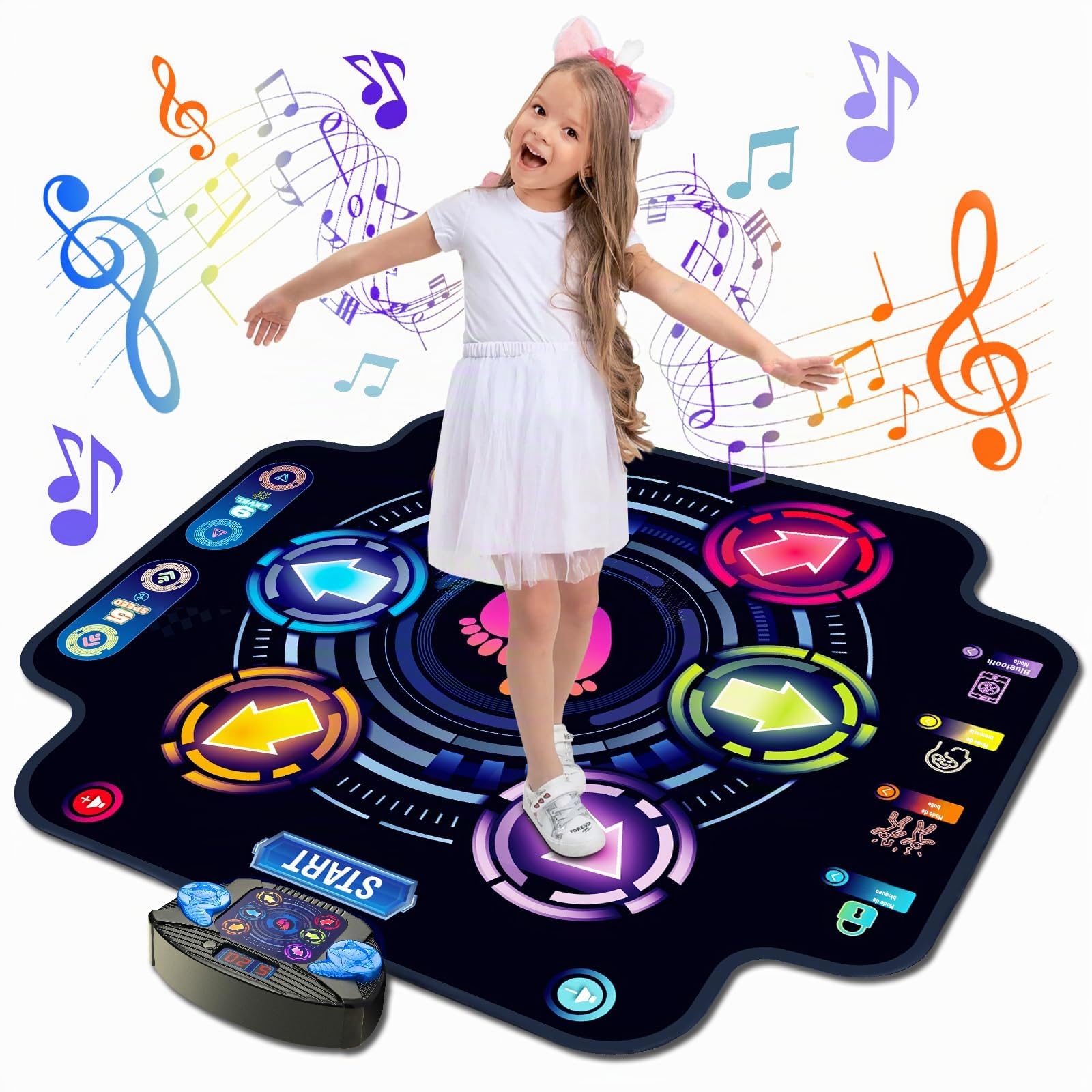 Alfombra de Baile para Niños 3+ Años, Almohadilla de Baile Iluminada con Bluetooth Inalámbrico 5 Velocidades 9 Niveles Alfombra Musical para Niño, Juguete para Niñas Niños 3 4 5 6 7 8 9 10+ Años