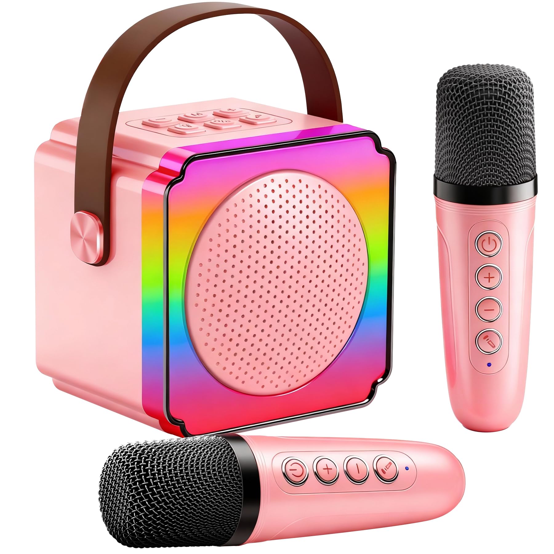 Gontence Karaoke con Microfono, Regalo Compleanno Bambina 3-12 Anni, Karaoke per Bambini con 2 Microfoni Wireless, Luce LED e Cambia Voce, Giocattolo Karaoke per Ragazzi e Ragazze 3-15 Anni