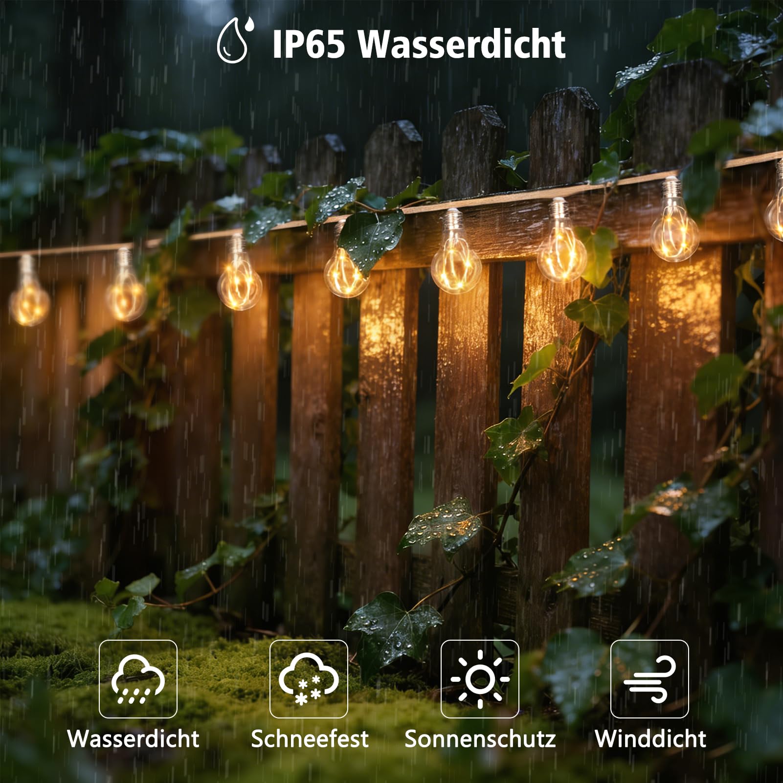 DBFAIRY 10M Solar Lichterkette Aussen mit 20 Glühbirnen, Solar Lichterkette Außen Wetterfest mit Timer 8 Modi, Vintage Hanfseil Solarlichterkette Outdoor für Garten Balkon Party (Warmweiß)