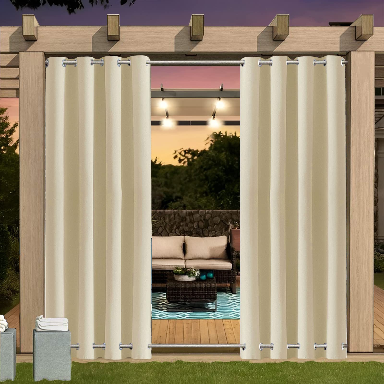 Outdoor Curtain Waterproof with Grommet (Top and Bottom), 1pcs Insulated Pergola Curtains, 24 Colors Outdoor Curtains, Insulated Privacy Outdoor Curtains for Pergola, Balcony, Garden, B381xH213CM