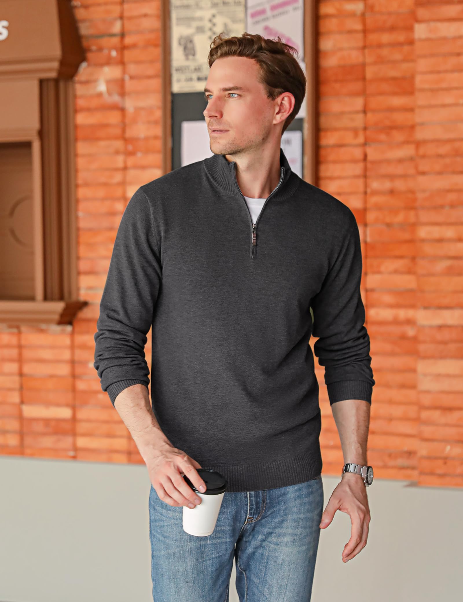 iClosam Maglione Uomo Invernali Collo Alto con Zip Pullover Giacca in Maglia Maglione Pullover Invernale Tenere Caldo