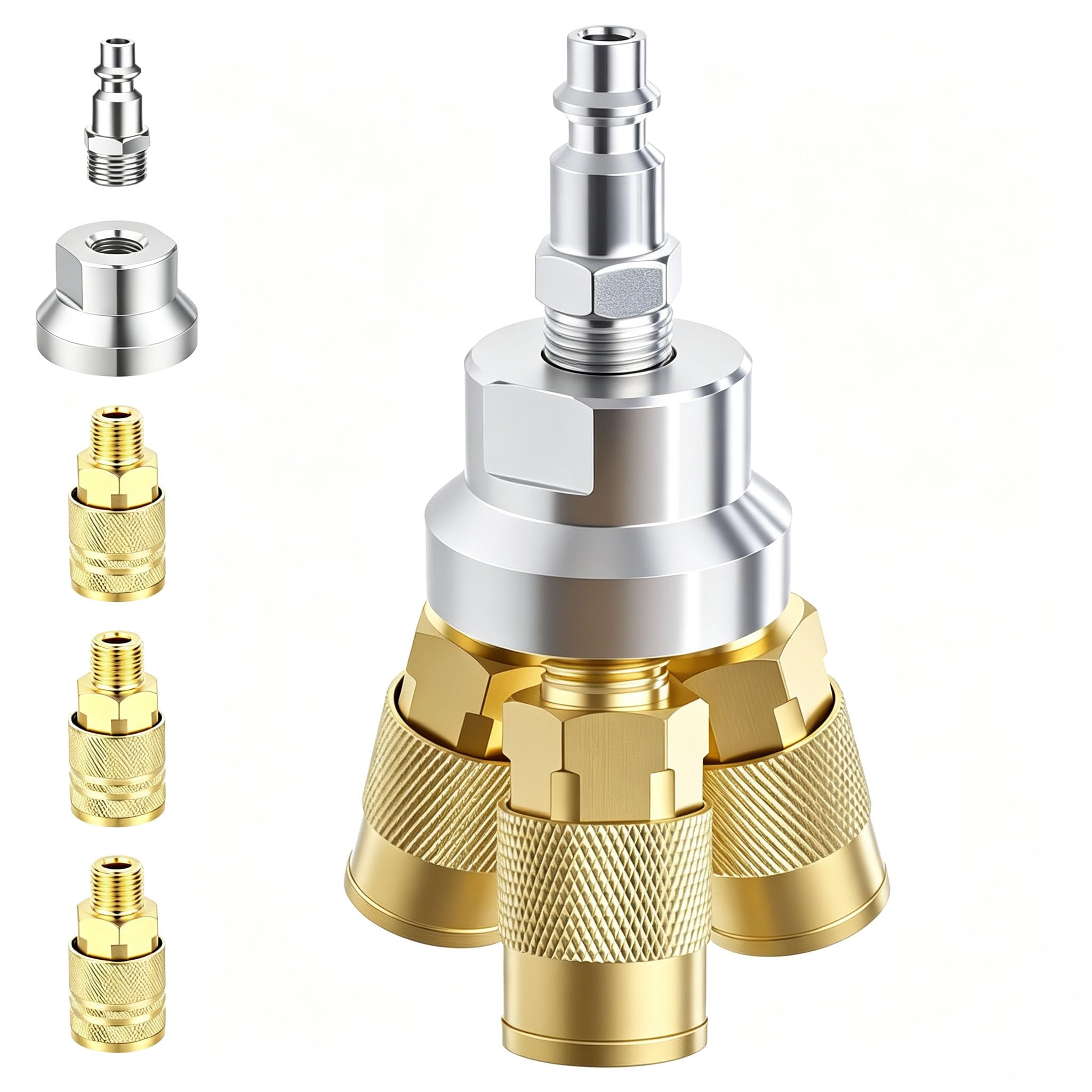 3-Way Air Manifold Splitter 1/4" NPT, Aluminum &amp; Brass, 3 Hose Connectors