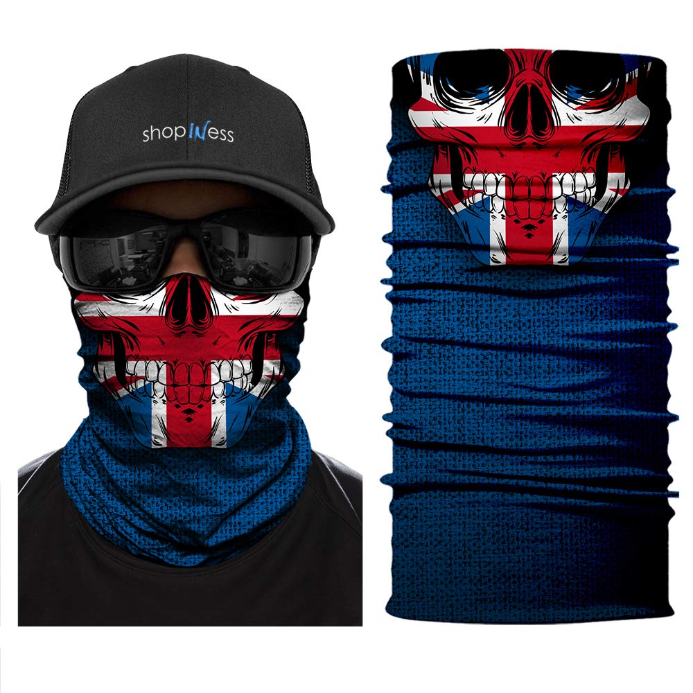 Shopiness Unisex Uk Flag Style 2 Tube Scarf Adult Multifunctional Headband Bandana Skull Neck Gaiter For Motorbike Sport Parties Halloween And Carnival Outdoor Activities - Skull (Uk Flag, Style 2)