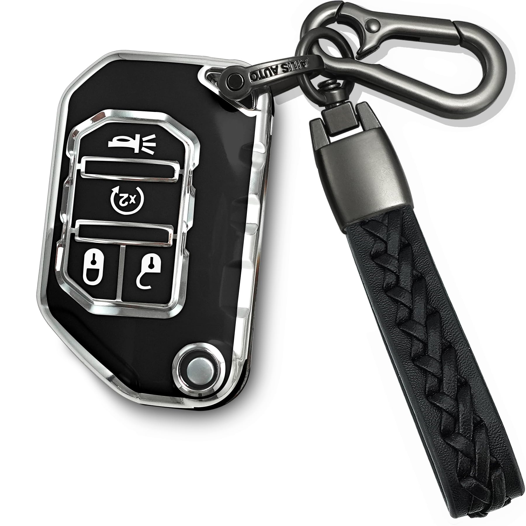 for Jeep Key fob Cover,case with Keychain,Soft TPU Protect car Key Shell,fit Wrangler JL JLU Gladiator JT Rubicon,ect Flip Remote Smart Key(Black)