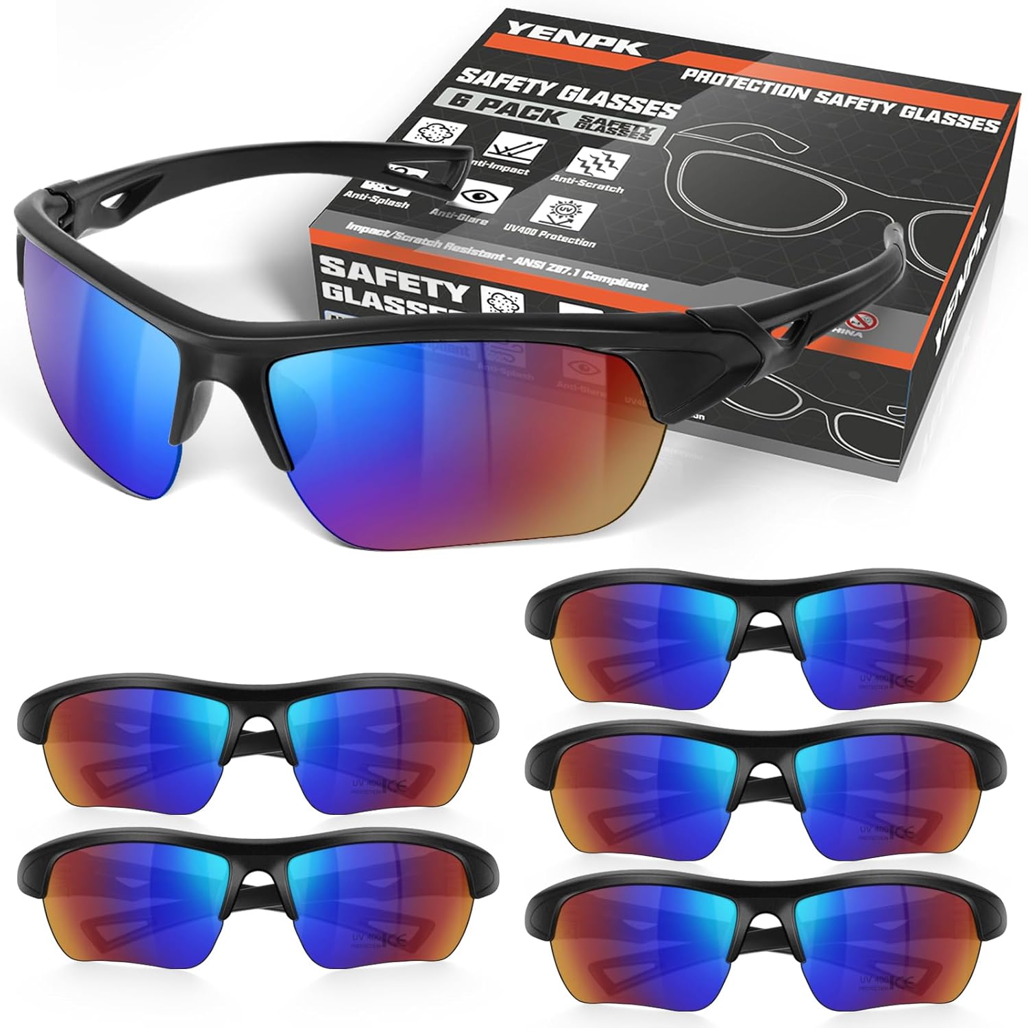 YENPK Lot De 6 Lunettes De Sécurité Pour Homme Et Femme ANSI