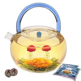 Teabloom Holiday Flowering Teas - 12 Assorted, Delicious Berry Blooming Teas - Premium Green Tea + Cranberry, Blueberry, Acai Berry & Strawberry