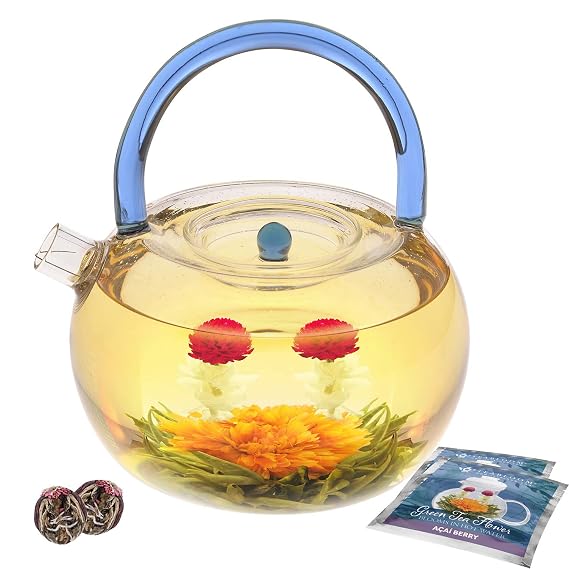 Teabloom Holiday Flowering Teas - 12 Assorted, Delicious Berry Blooming Teas - Premium Green Tea + Cranberry, Blueberry, Acai Berry & Strawberry