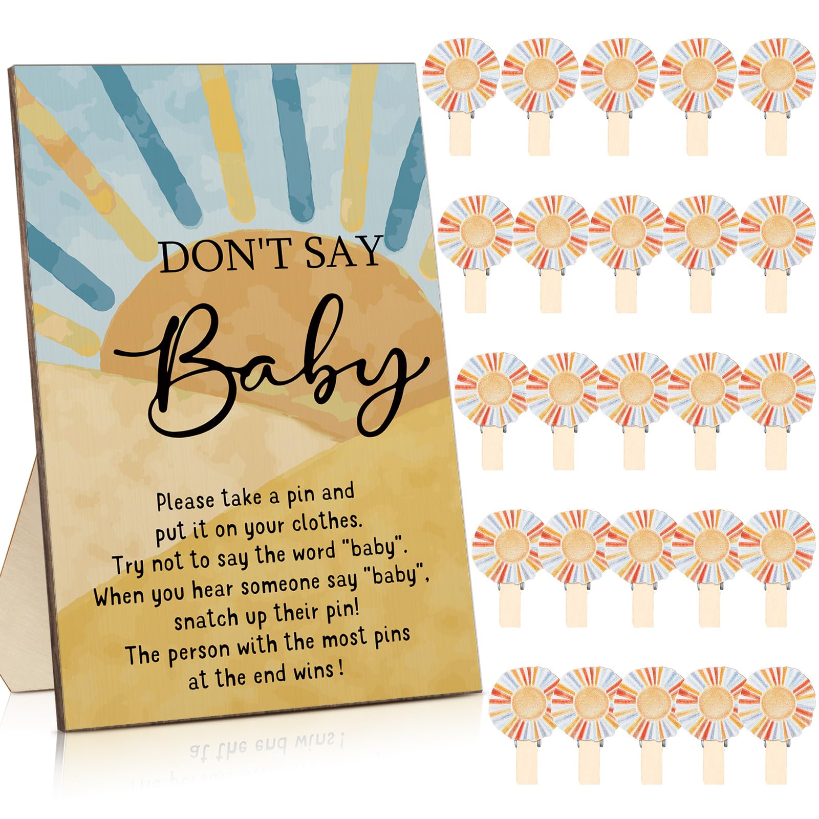 Unittype 51 Pcs Don't Say Baby Shower Game Favors Include Son Theme Baby Shower Sign and 50 Mini Colorful Clothespins for Boys Girls Gender Reveal Party Decoration Supplies
