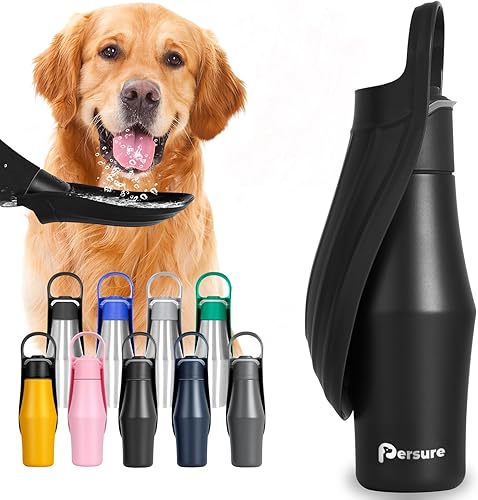 Miniatura 7 de Botella de agua portátil de 27 onzas para perros, de acero inoxidable, conveniente dispensador de agua para mascotas, a prueba de fugas, cuenco de