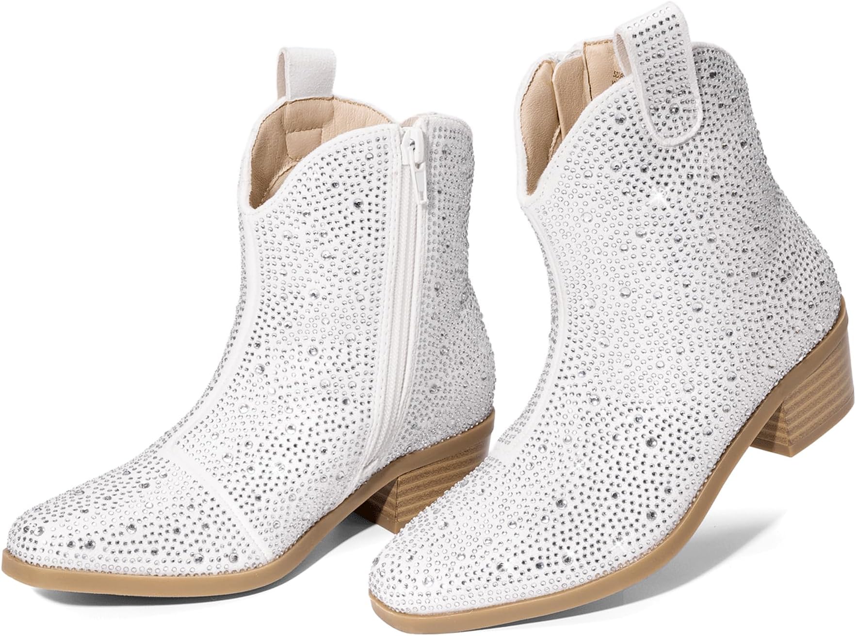 Girls Cowgirl Cowboy Rhinestone Boots Ankle Low Heel Dress Booties