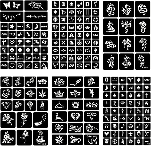 Miniatura 3 de 20 hojas de plantillas temporales de tatuaje, más de 622 piezas de plantillas de tatuaje de henna para pintura facial y cuerpo, bricolaje, arte