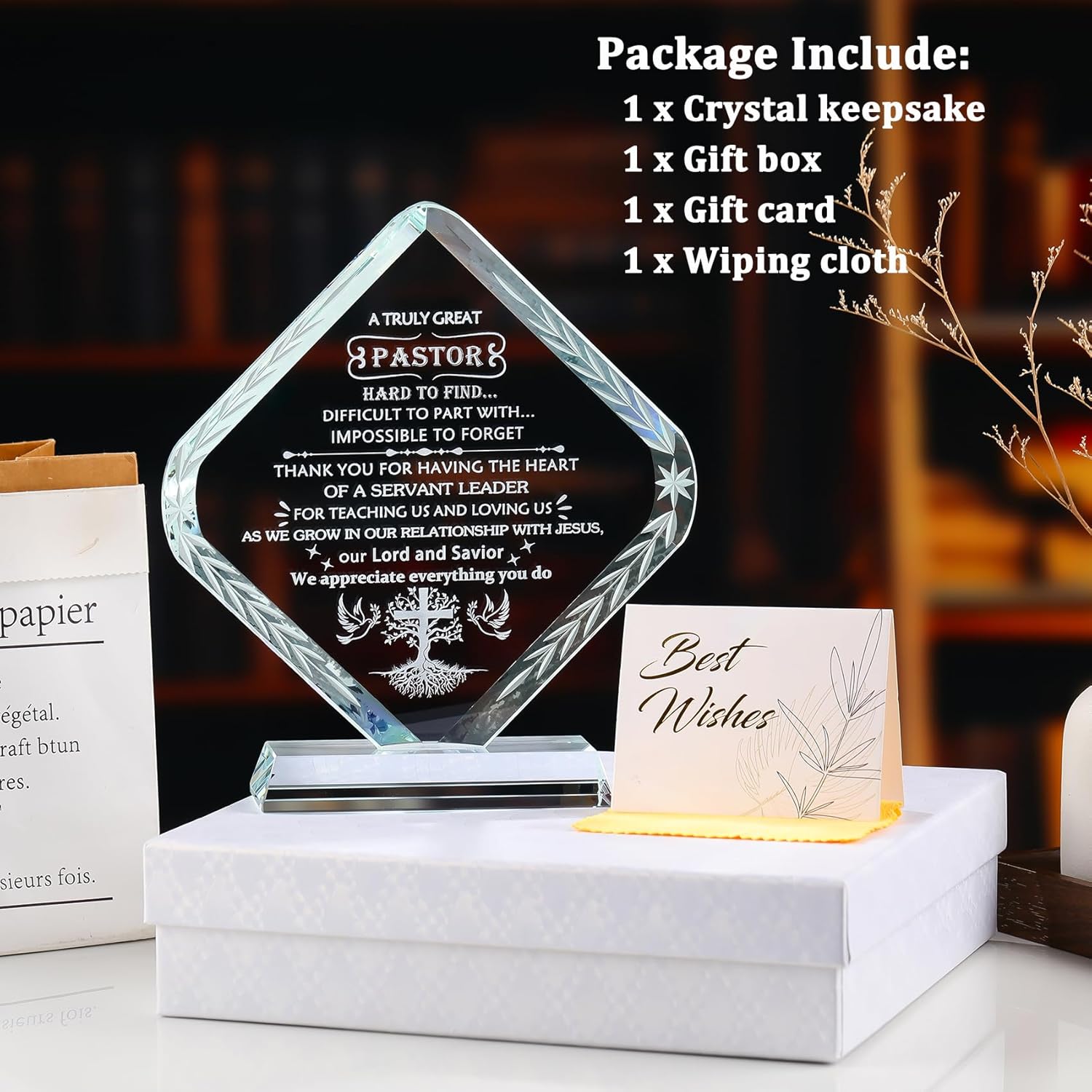 YWHL Pastor Appreciation Gifts for Men, Thank You Pastor Day Gifts Inspirational Religious Crystal Keepsake Plaque, Unique Presents for Pastors on Birthday Christmas Retirement - Image 6