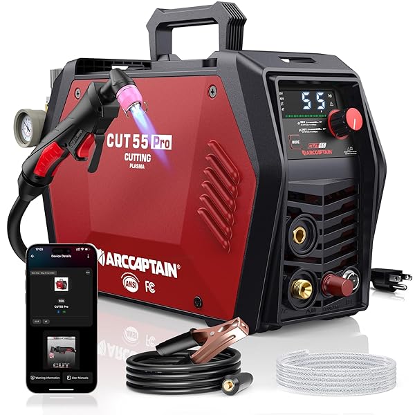 ARCCAPTAIN iControl CUT55 Pro Plasma Cutter, [APP Control] 55 Amp Non-Touch Pilot Arc 120V/240V Plasma Cutter Machine, Large LED Display and 2T/4T, 3/4 inch Maximum Cut, DC Inverter IGBT