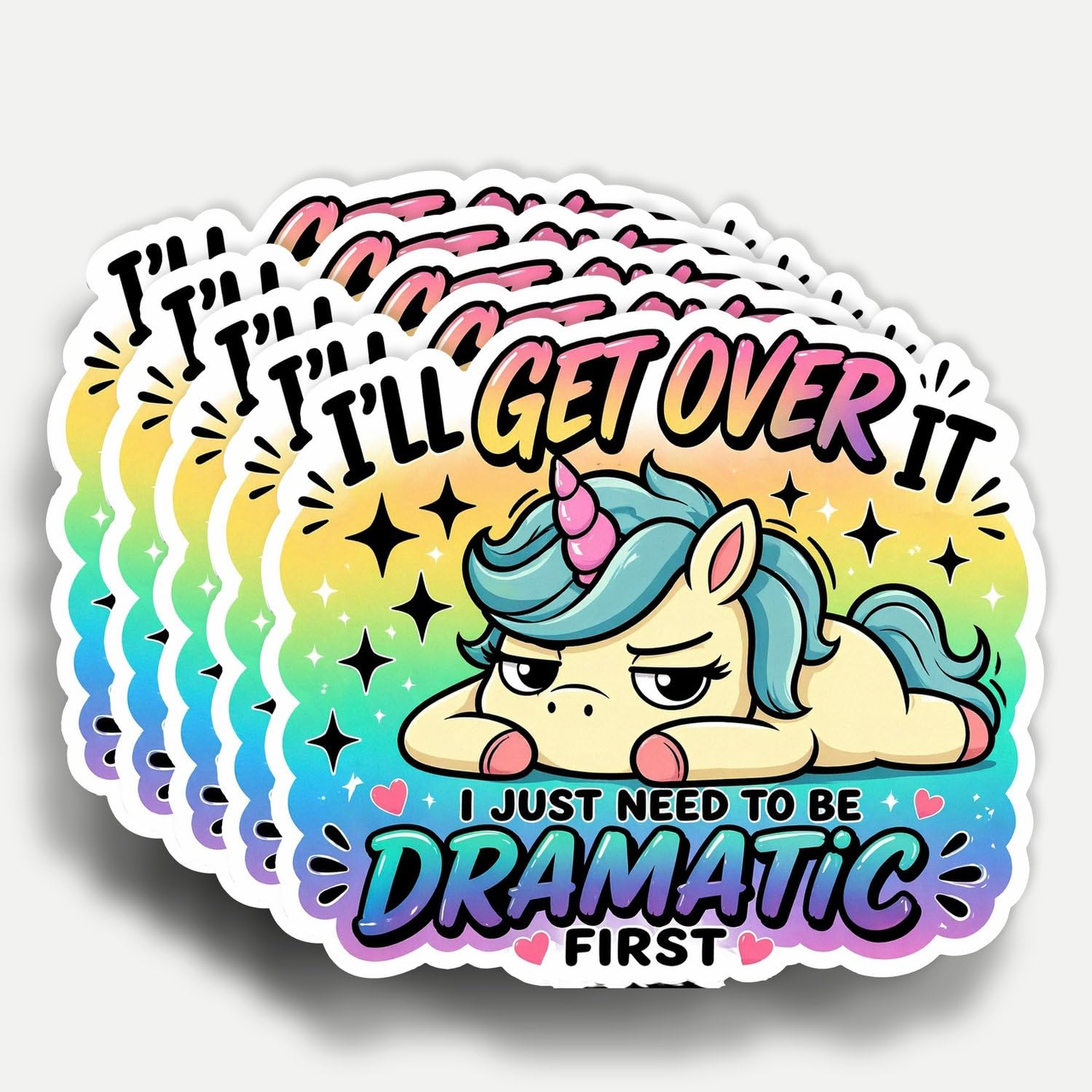 Photo 1 of (5Pcs) I'll Get Over It I Just Need to Be Dramatic First Sticker 3 Inch, Funny Unicorn Drama Lover Dramatic Waterproof Vinyl Decal for Water Bottle Laptop, Car, Phone, Book