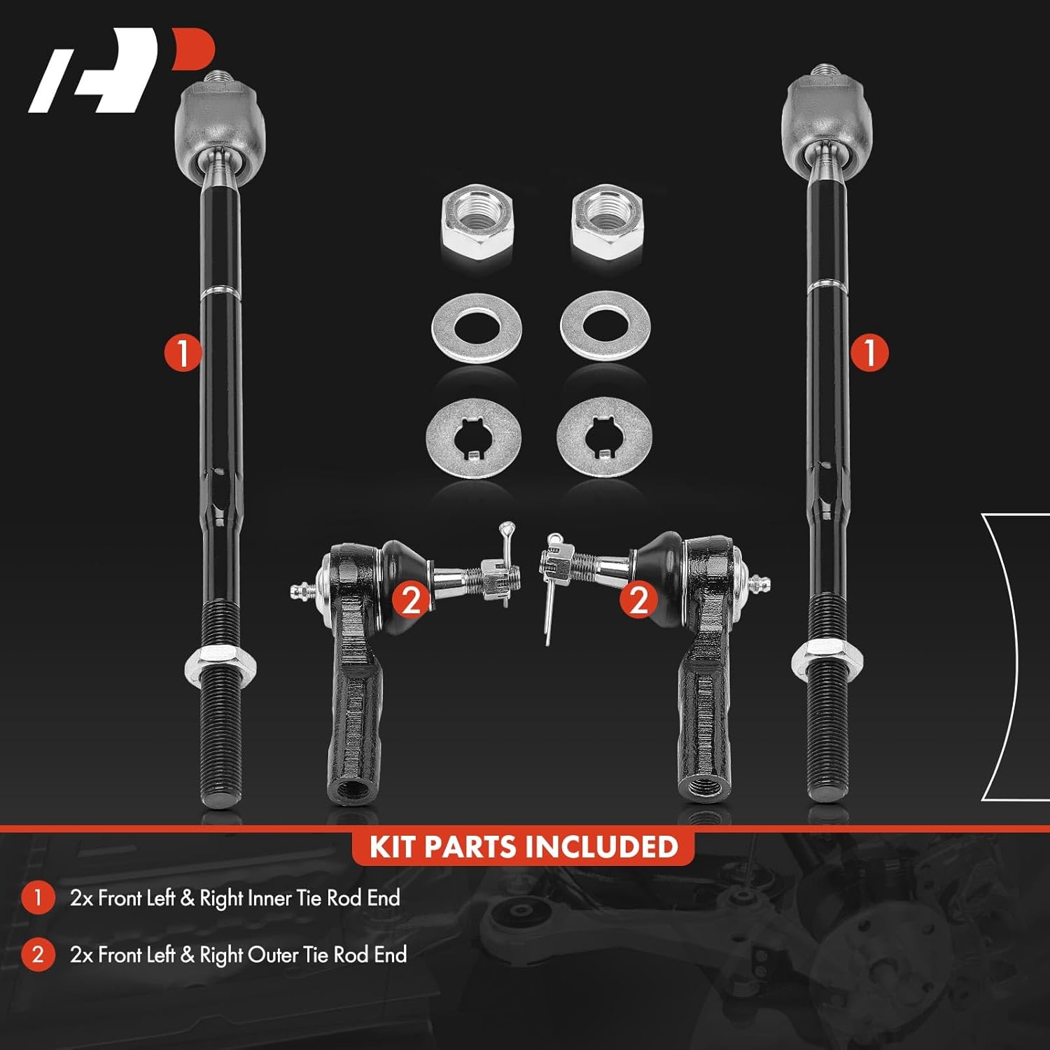 A-Premium Set of 4, Front Inner & Outer Tie Rod End Kit, Compatible with Chevrolet Equinox 2008-2009 & Saturn Vue 2002-2007 & Pontiac Torrent 2008-2009