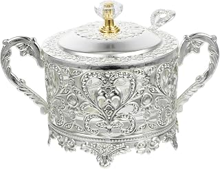 Homoyoyo Antike Silberne Zuckerdose Mit Deckel Und Löffel – Elegante Gewürzdose Für Ihre Kaffeebar - Perfekt Für - Gewürze Und Süßigkeiten Im Vintage Stil