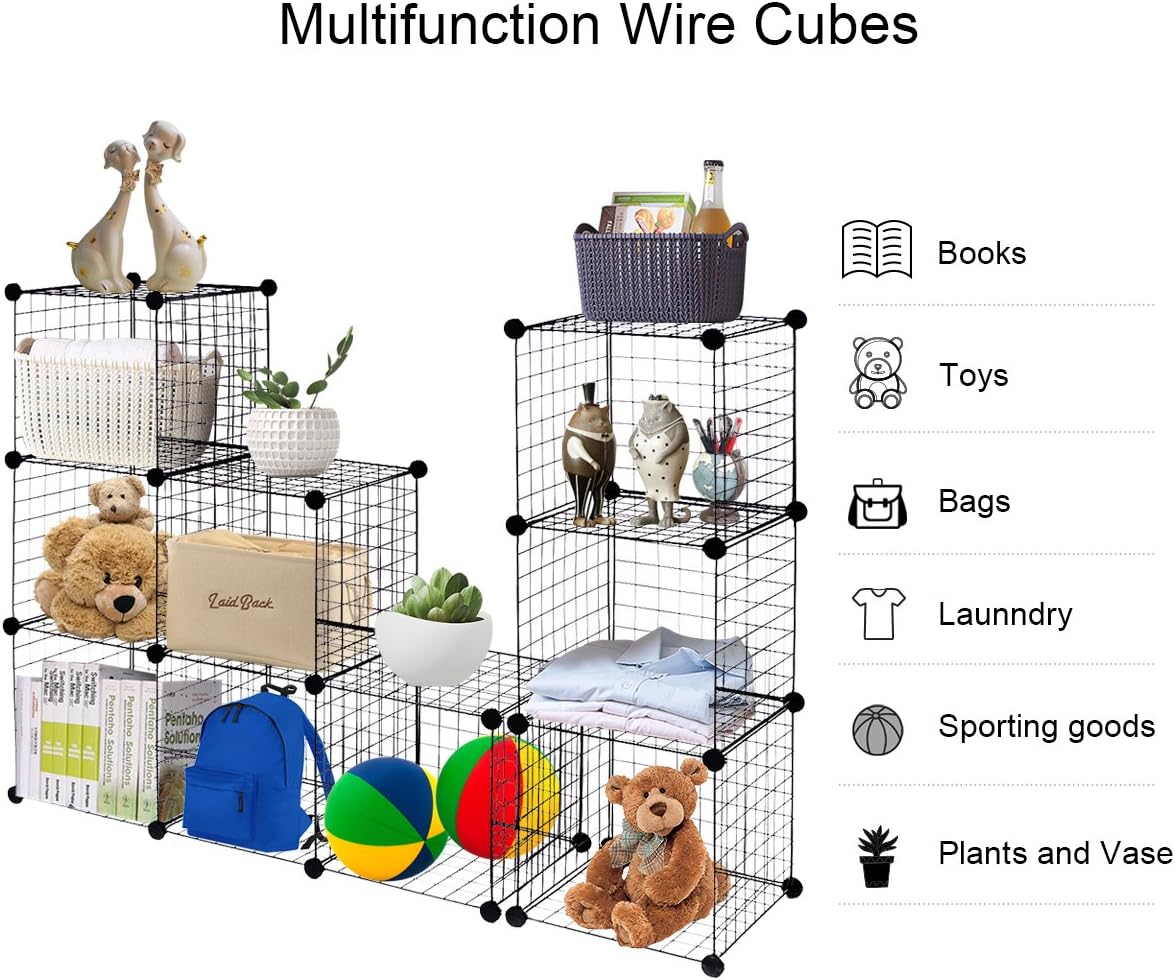Tangkula Metal Wire Cube Storage, 12-Cube Stackable Free Standing Cubby Storage Organizer Shelf, Modular Shelving Grids, DIY Bookcase Closet Wardrobe Organization Storage Cubes