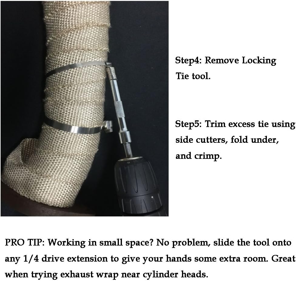 Exhaust Header Heat Wrap Locking Tie Tightening Tool+ 8MM Stainless Steel Coated Locking Cable Zip Ties 6 Pcs