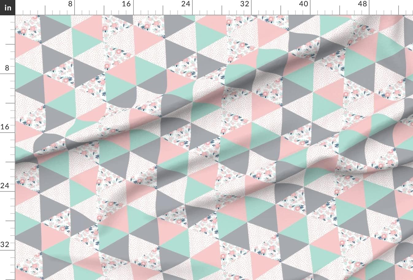 Spoonflower Fabric - Cheater Quilt Pink and Mint Floral Girl Girls Patchwork Printed on Upholstery Velvet Fabric Fat Quarter - Upholstery Home Decor Bottomweight Apparel
