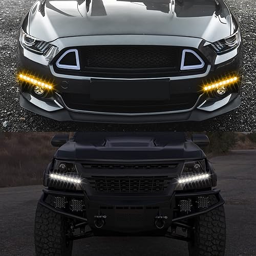 Miniatura 7 de Luces de circulación diurna de 10 pulgadas, 9 luces LED blancas de 12 V, flecha ámbar, luces direccionales de giro secuenciales, luces LED DRL de 10