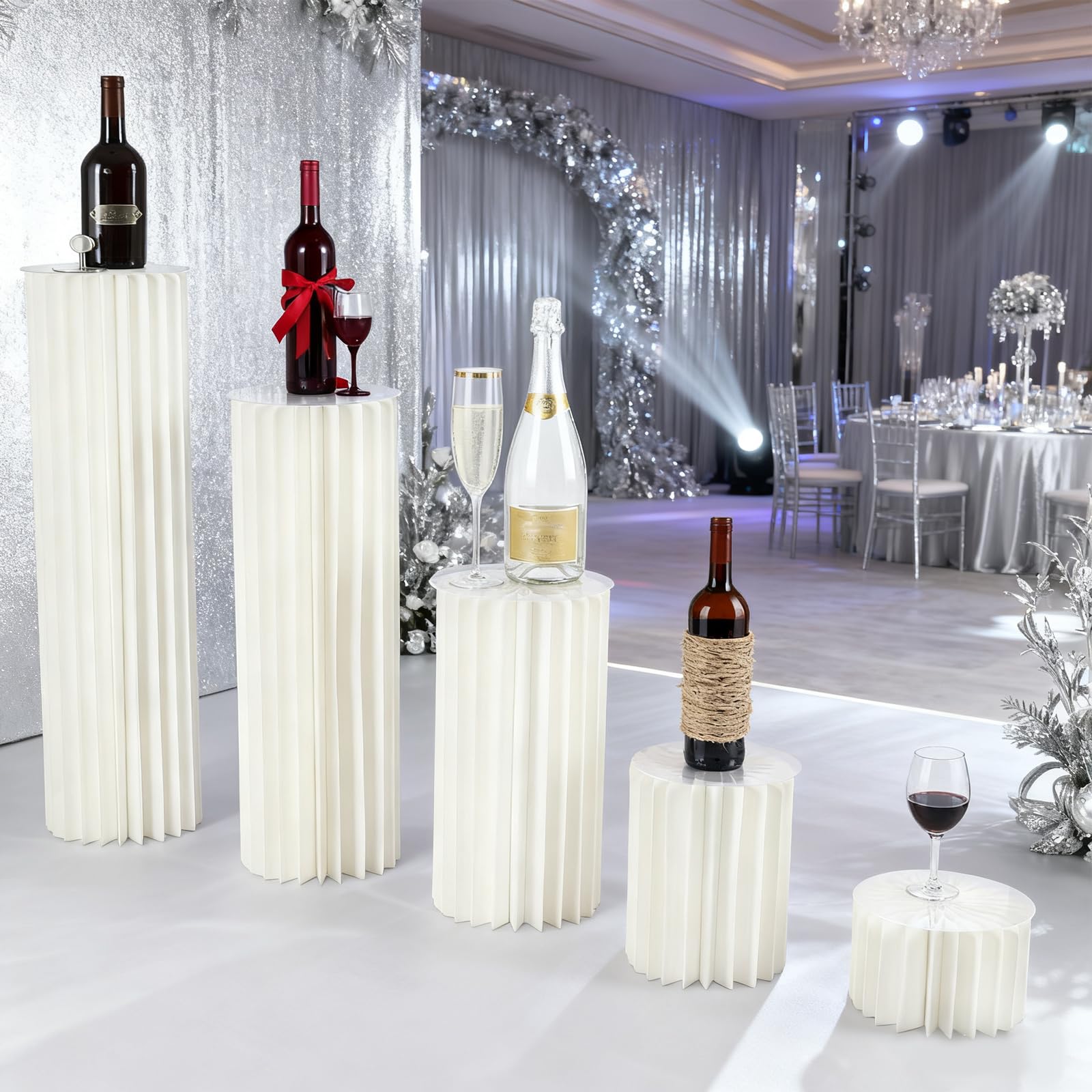 Colonna decorativa per matrimonio, 5 pezzi, in cartone, da tavolo, pieghevole, con coperchio in acrilico, supporto per fiori, colonna decorativa per matrimoni, feste, giardino