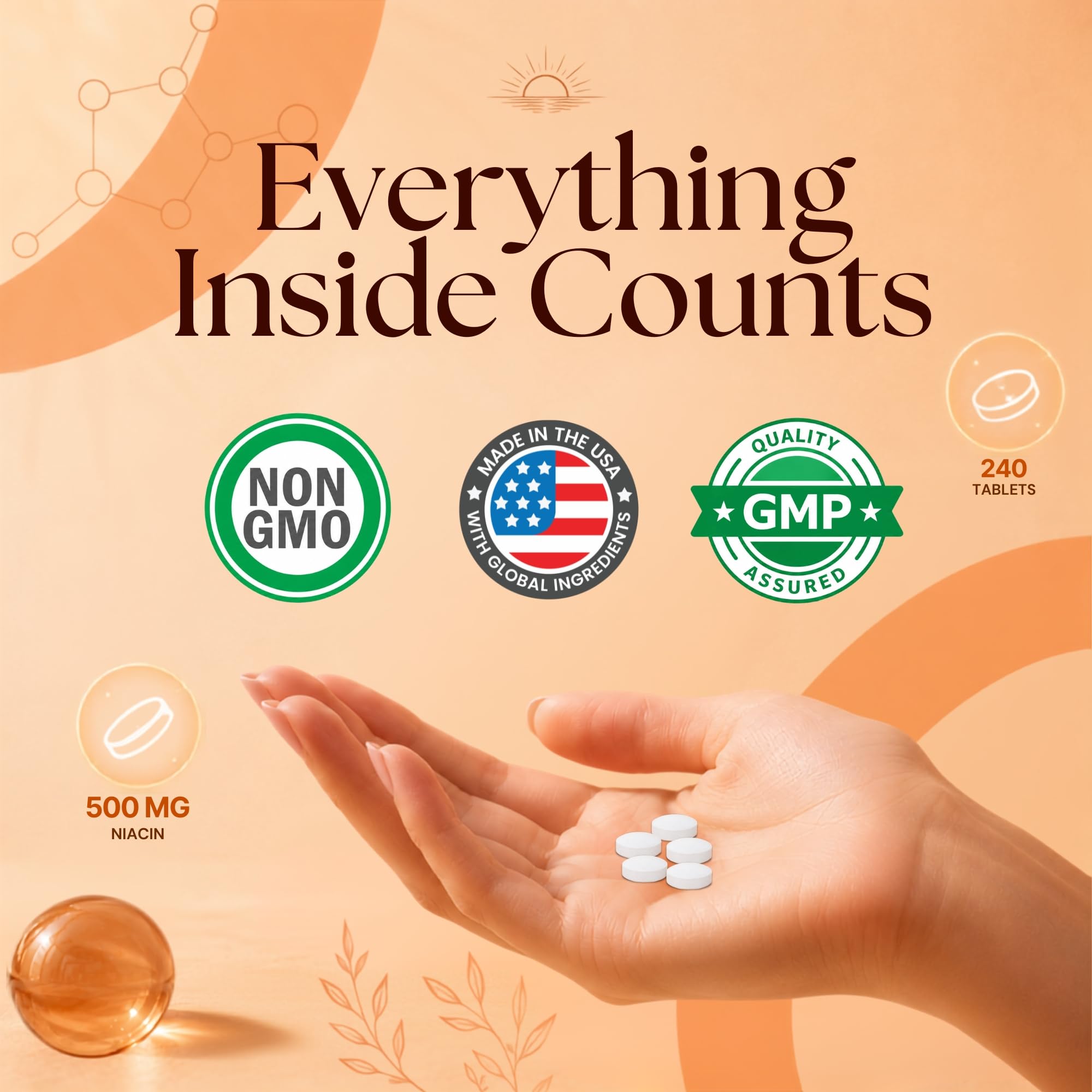 Vitamatic Niacin (Vitamin B3) 500mg, 240 Tablets - Non-GMO & Gluten Free- 480 Tablets (Pack of 2) — Amazon image 6