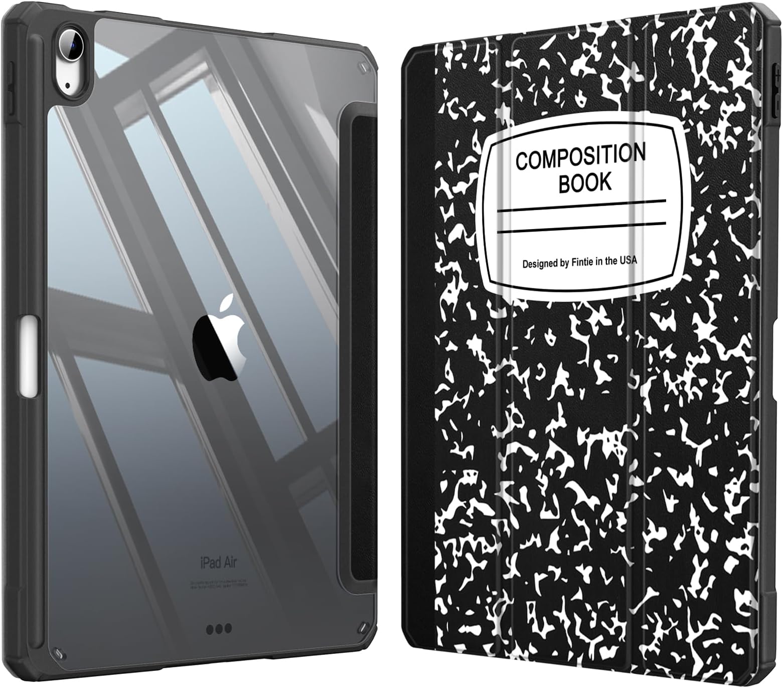 Fintie Hybrid Slim Case for iPad Air 11-inch M4/M3/M2 (2026/2025/2024), iPad Air 5th/4th Generation (2022/2020) 10.9 Inch - Shockproof Cover with Clear Back Shell & Pencil Holder, Composition Book
