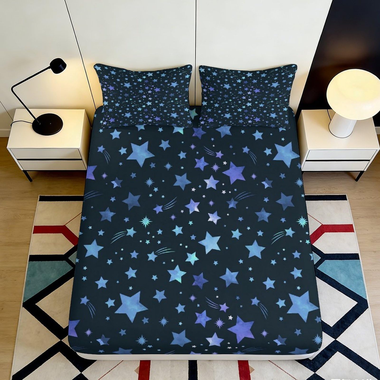 Pnayamiorkfel Style-2 3D Printed Midnight Star Fitted Sheet Microfiber Soft Cosmic Nebula Mattress Cover Bedroom Decor Protection 90X200x25cm