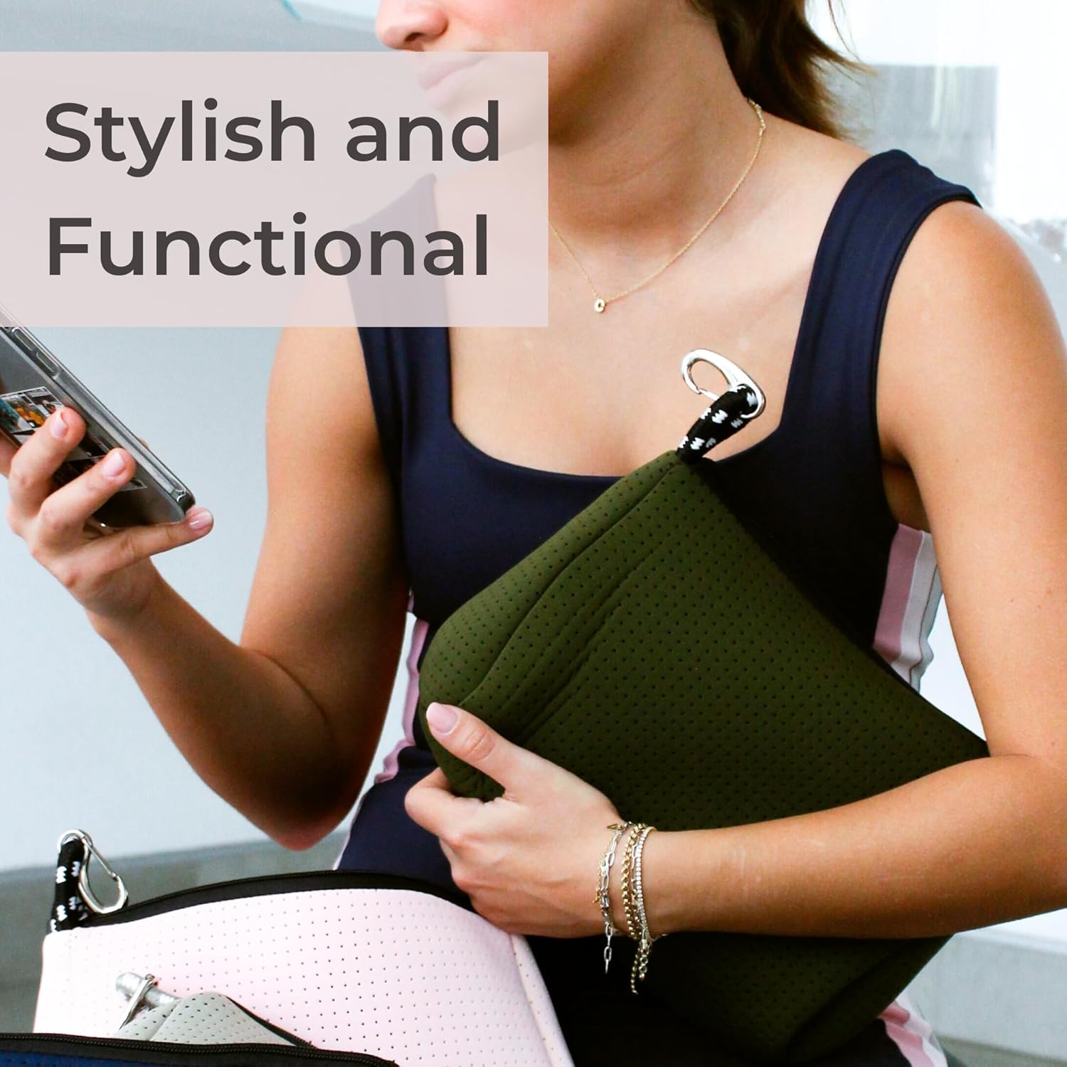 POPUPS Large Makeup Bag with Zipper, Safari - Waterproof Neoprene Cosmetic Bag 7.7 x 10.75 x 5 inches