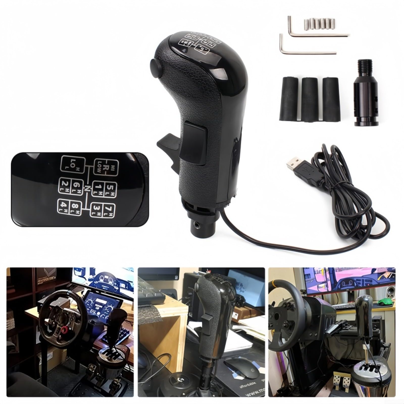 BildeeMait Pommeau de levier de vitesse simulateur avec USB et Play, levier de vitesse haut-bas pour Logitech G25 G27 G29 G920 G923 et Thrustmaster TH8A, ETS2 pour PC ATS