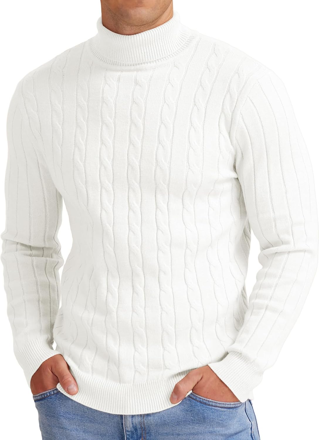 NITAGUT Men's Casual Turtleneck Sweaters Warm Twisted Pattern Knitted Slim Fit Pullover Sweater - Image 3