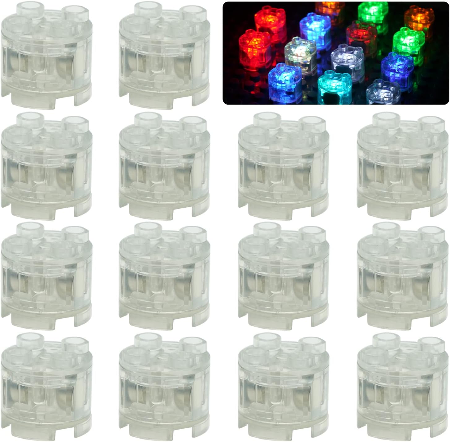 Pamvava Light Up Bricks Accessories Kits, 2x2 Classic Transparent LED Light Brick Pack, 14 Pieces Parts Building Blocks Set Toys
