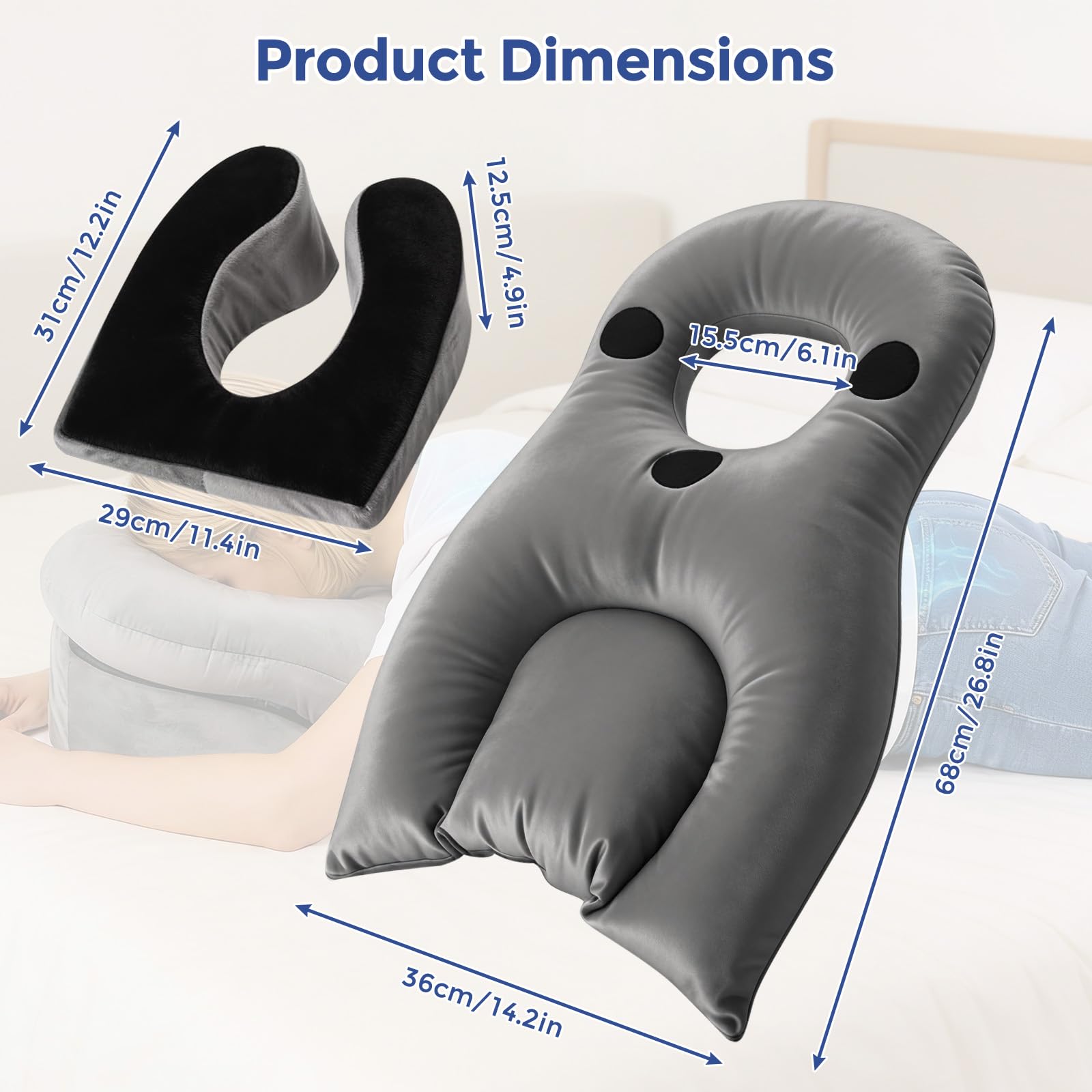 WingFly Almohada Facial para Dormir Boca Abajo, Almohada Boca Abajo con Orificio para Dormir Después de una Cirugía Ocular, Almohada de Masaje, Reposacabezas de Masaje para el Hogar