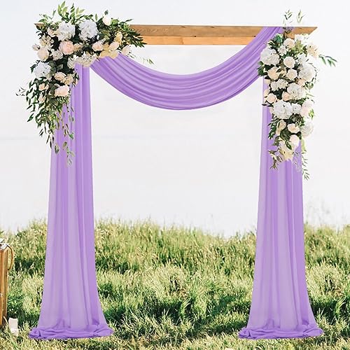 Miniatura 3 de MODFUNS Cortinas transparentes de gasa lavanda para arco de boda, 1 panel de 29 x 20 pies, cortinas de telón de fondo de tul lila para fiestas, tela