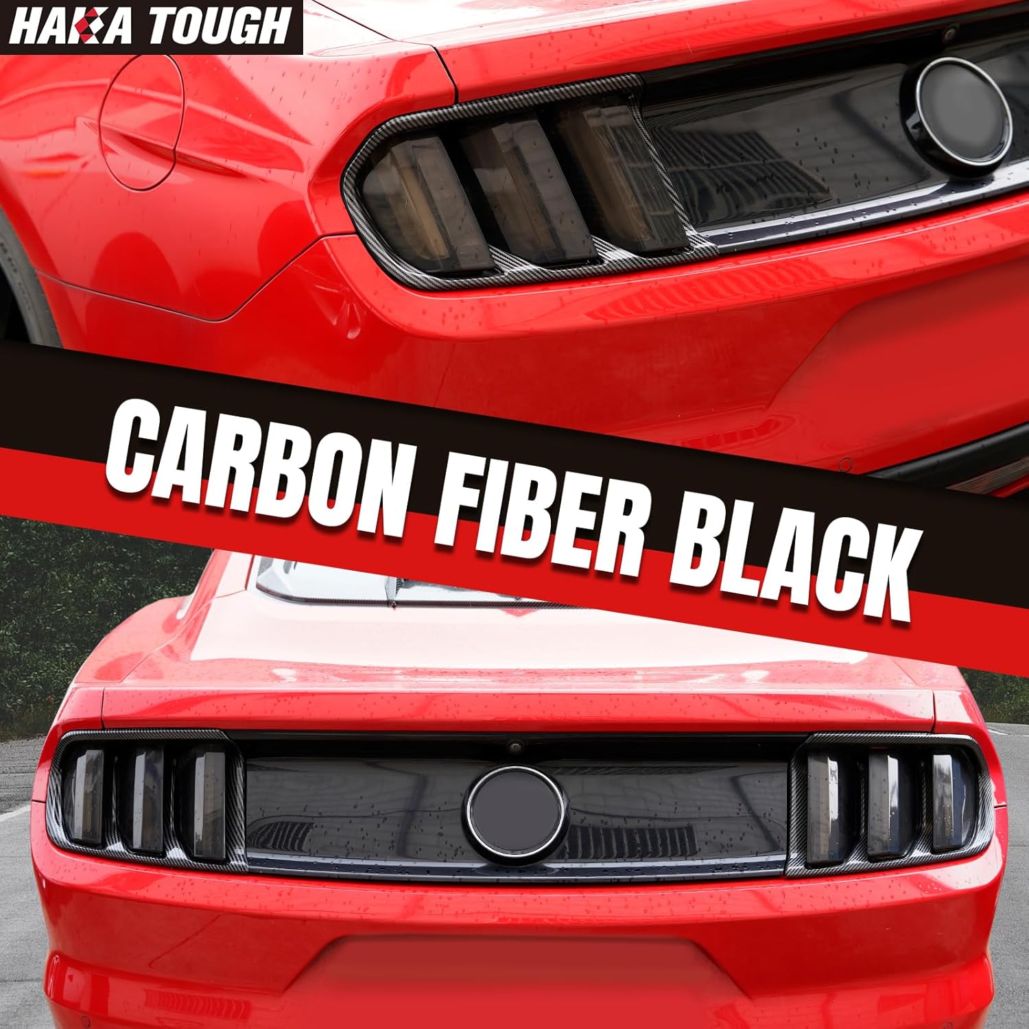 HAKA TOUGH Tail Light Lamp Cover+ Taillights Frame for Ford Mustang 2015 2016 2017 Taillights Frame Trim Bezels Ring for Mustang Accessories Carbon Fiber Black 2PCS