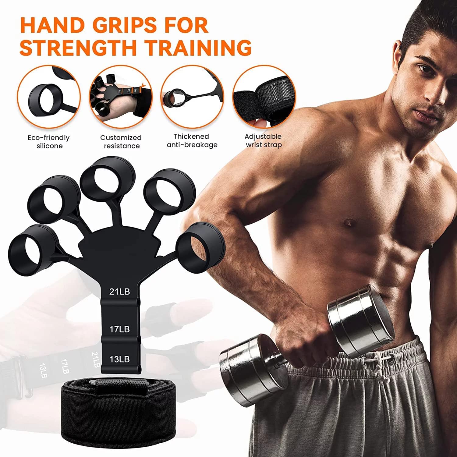xyno New Grip Strength Trainer, Finger Strengthener, Finger Exerciser & Hand Strengthener, Hand Grips for Strength Training, Hand Strengthening Equipment for Therapy 4