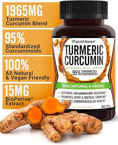 Miniatura 3 de Turmeric Curcumin -Curcumina de cúrcuma con pimienta negra bioperina y 95 % curcuminoides, 1965 mg, máxima absorción para el apoyo de las