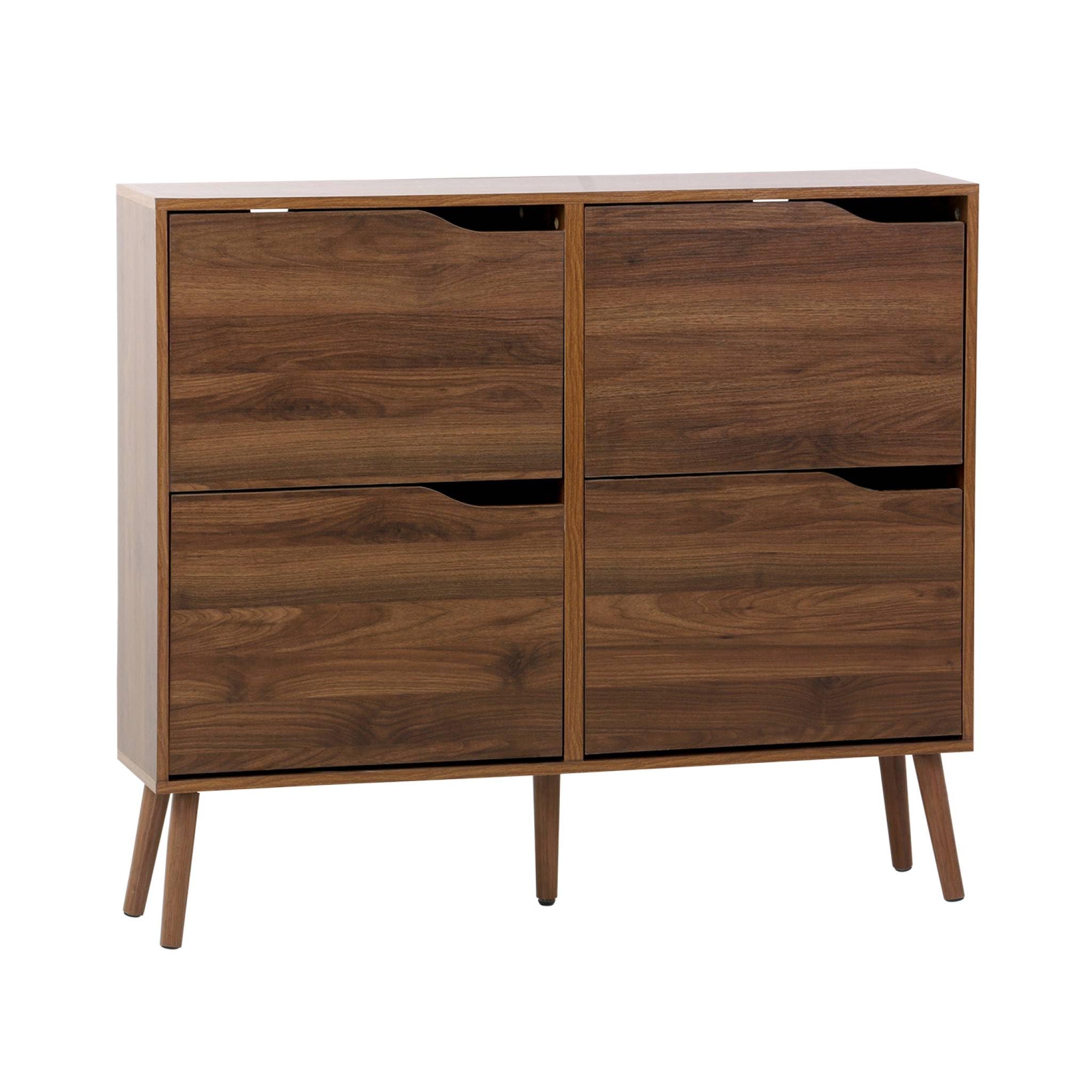 sweeek Scarpiera con Decoro Effetto Legno, 4 Ante Noce - 110x23x96 cm