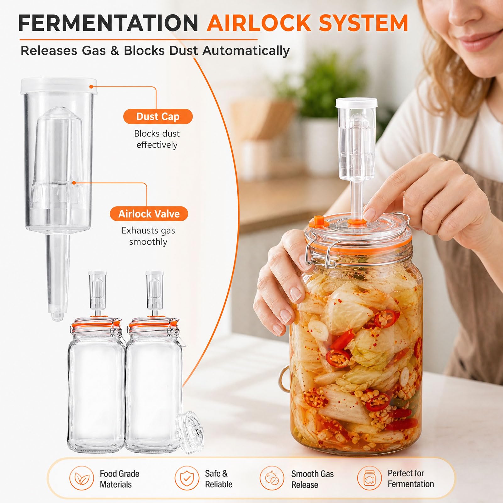 Generisch 2 barattoli in vetro per fermentazione, con fermentazione e peso, contenitori per crauti, kimchi, sottaceti, met, sidro e altro (1,8 l)