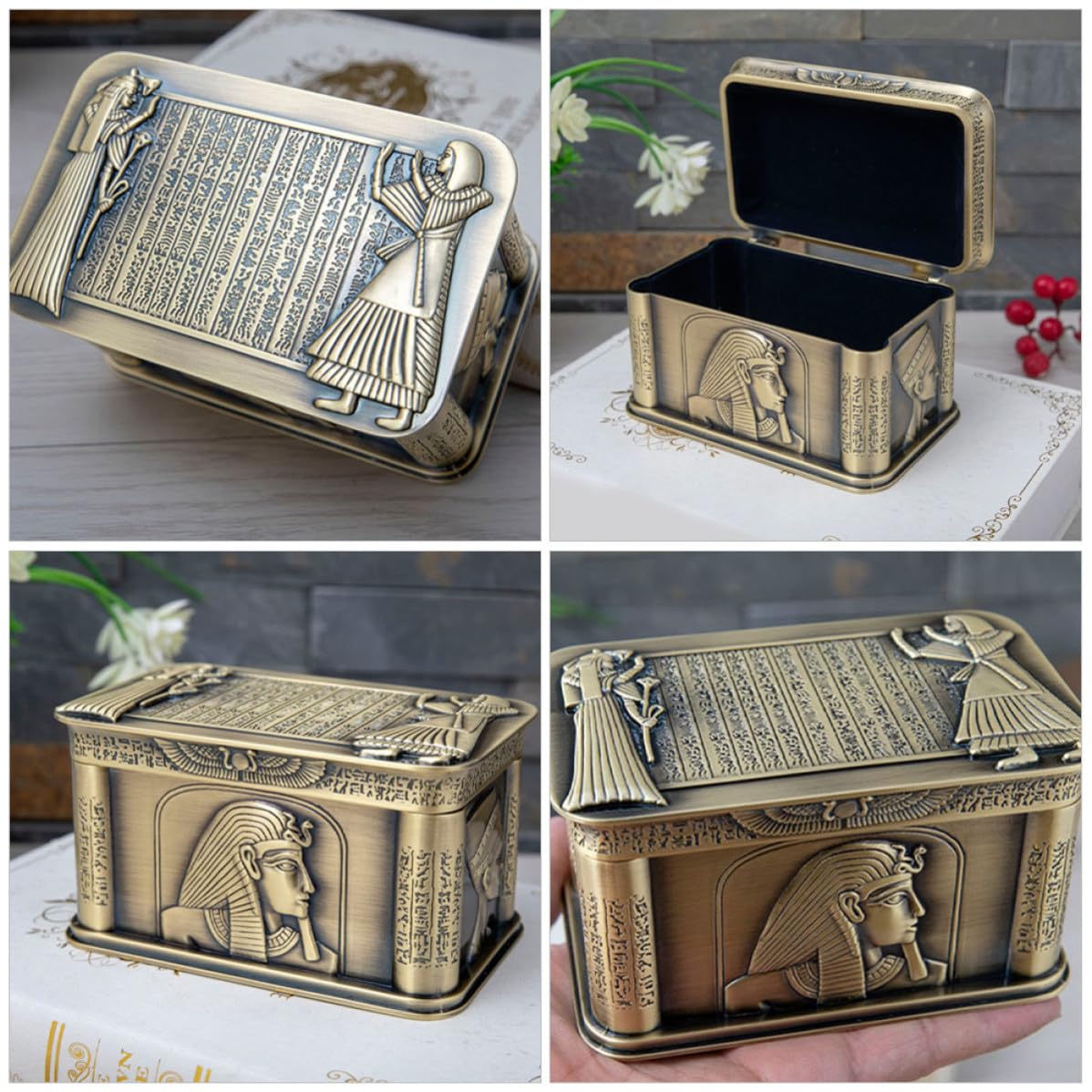 Joyero Retro de Aleación de Zinc Dorado para Tocador, Decorativo