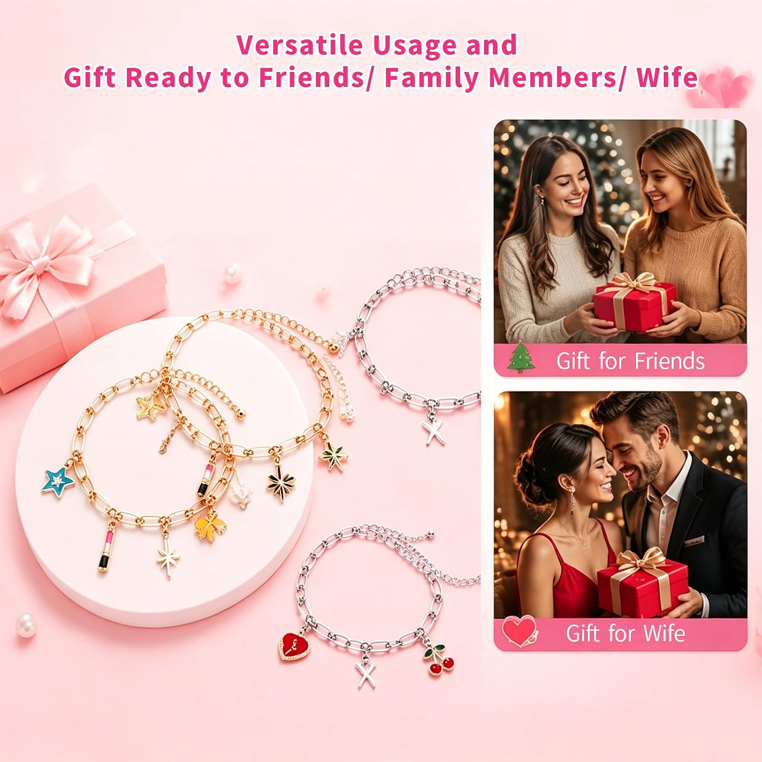 XZNBIAYA 800PCS Gold Charm Bracelet Making Kit, DIY Jewelry Bracelet Kit, Including 30 Paperclip Chain Bracelets, 208 Letters, 150 Charms, and 400 Jump Rings for DIY Bracelet Gift for Women